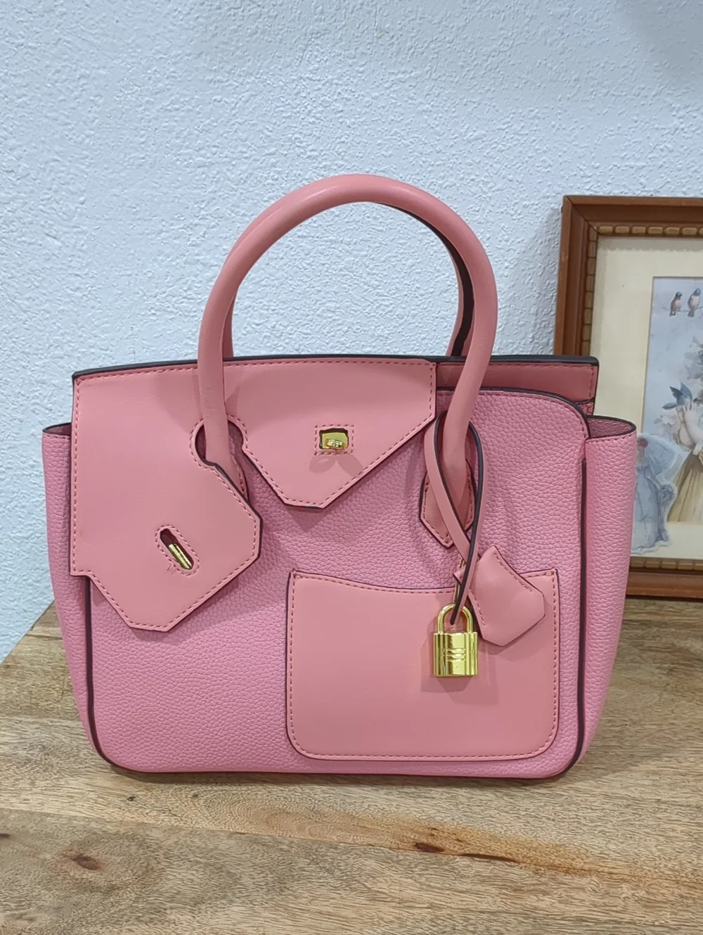 Stylish Pink Women's Faux Leather Birkin With Lock
